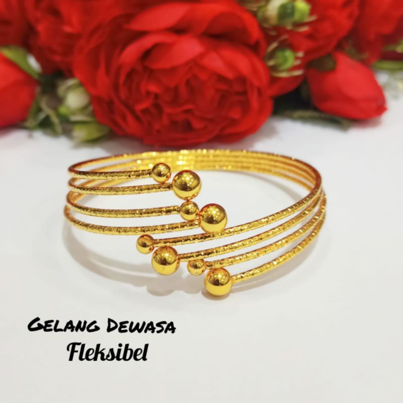 Gelang Tangan Dewasa kroncong fleksibel+cincin kroncong *anti karat* termurah lapis emas18k