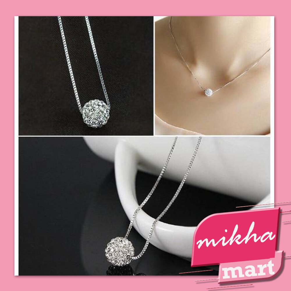 Kalung Stainless Crystal Bentuk BOLA DIAMOND / Crystal Jewelry Aksesoris fashion - MIKHAMART