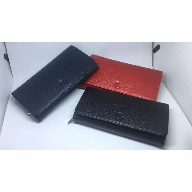 Dompet wanita lipat 3 kancing dalam kulit asli