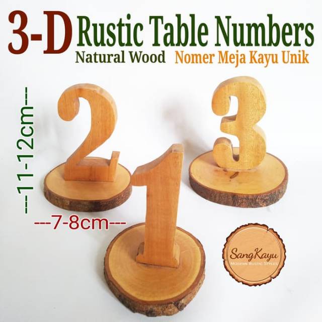 Table Numbers Nomer meja cafe rumah makan weddings 3D styles rustic