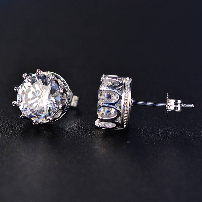 Fashion Simple Elegant Inlaid Diamond Crown Stud Earring