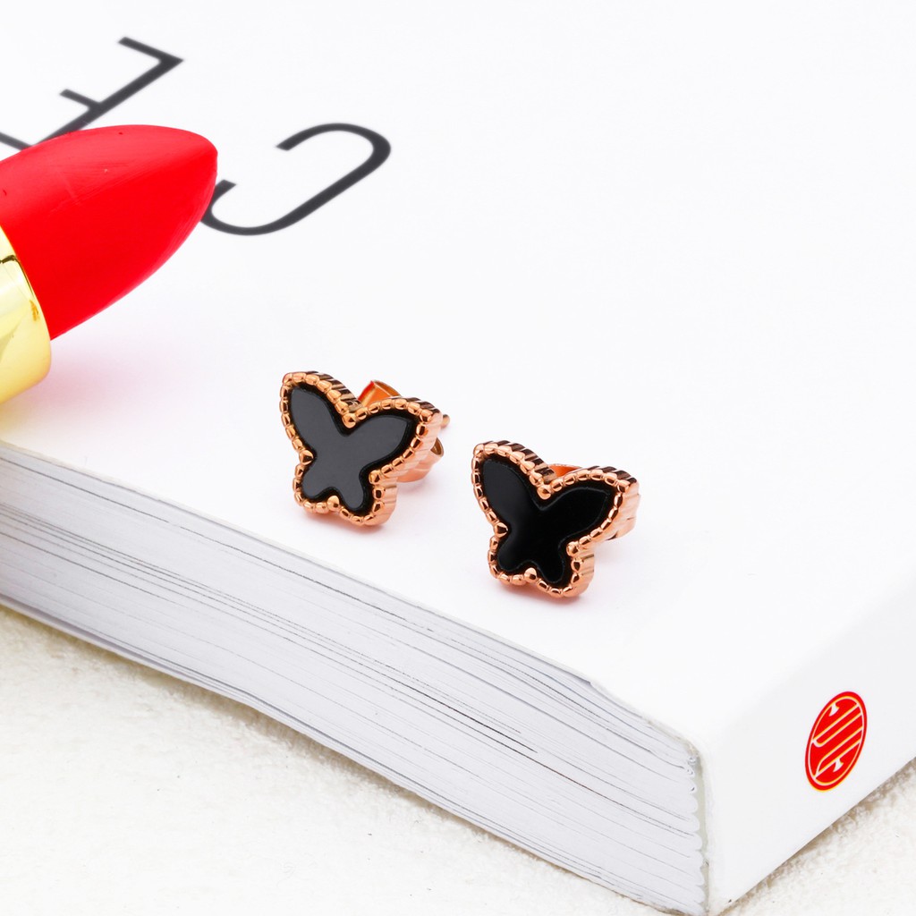 SALE Anting Titanium Kupu kupu Rose Gold Asli Wanita Fashion Anti Karat Murah AA032