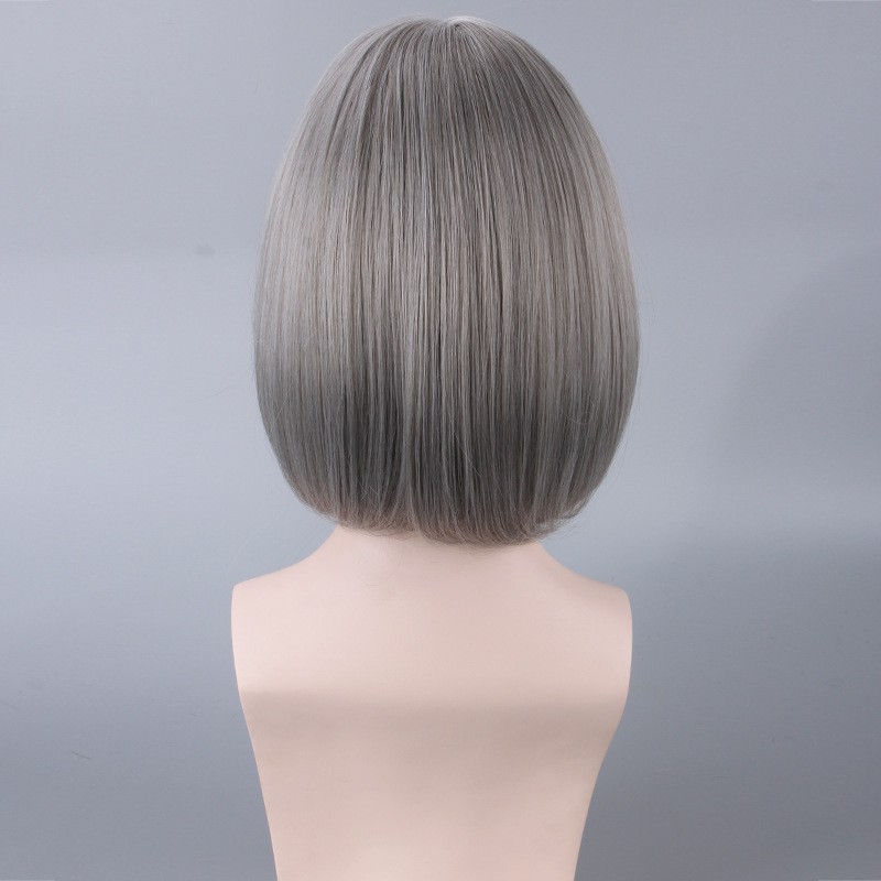 LOL-103 wig daily lolita rambut palsu cosplay wanita bob abu-abu gray silver