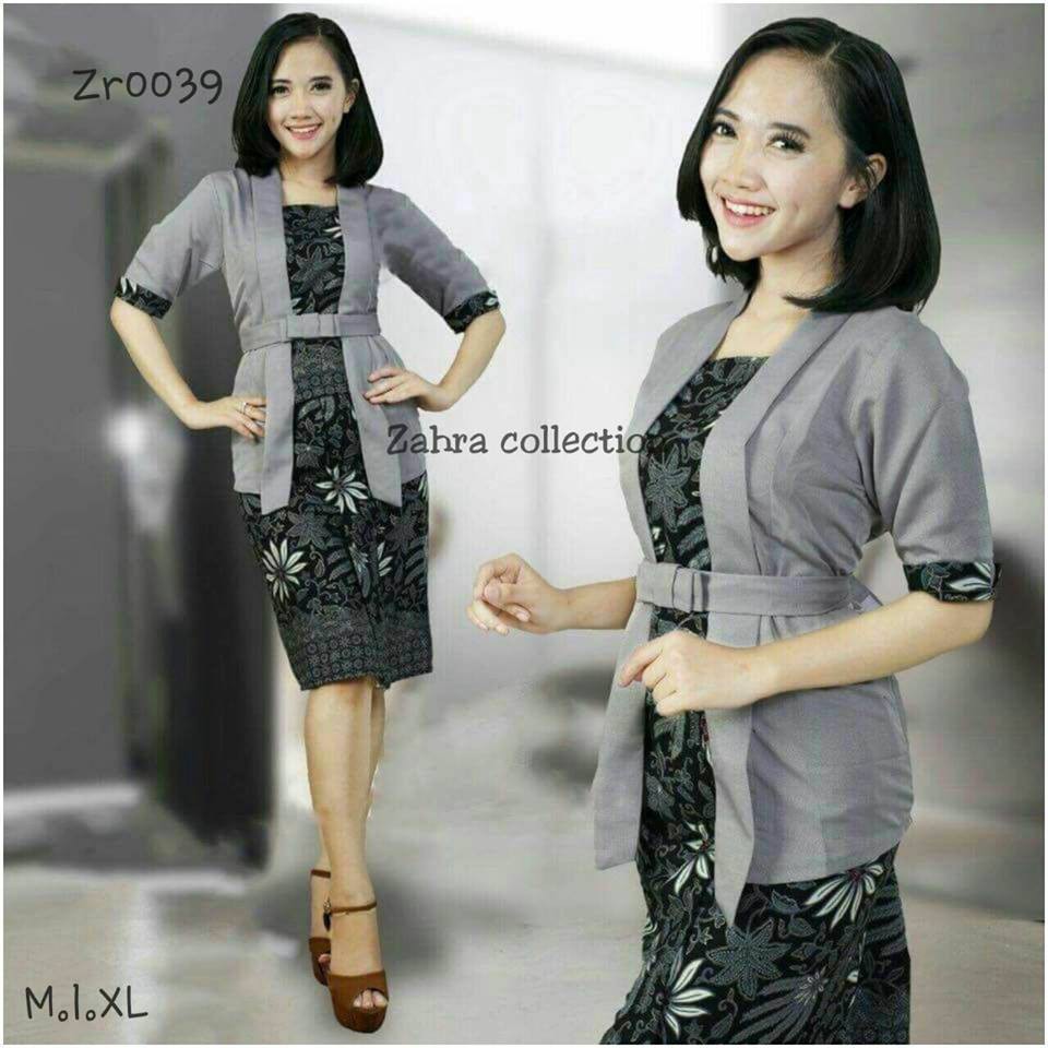 Kebaya Elnira Tangan Pendek Grey Hitam / ETP