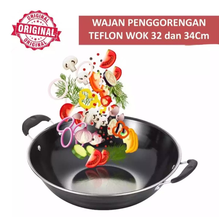 Wajan Kuali Ukuran 32 & 34 cm 1070 Wajan Ukuran Besar / Wajan Penggorengan Teflon Wok 32 cm & 34 cm