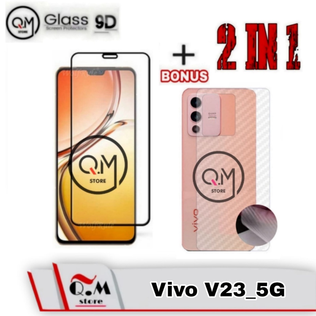 Paket 2 In1 Tempered Glass Vivo V23 5G Anti Gores Screen Guard Pelindung Layar 9D