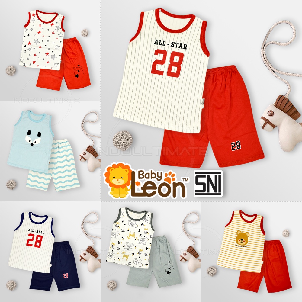 Baju Setelan Lengan Kutung Anak Laki-Laki Perempuan BABY LEON GY-06-12 GY-06L GY-061 GY-061-12 Baju Bayi Laki Laki Perempuan Tanpa Lengan Motif Setelan Bayi Baju Tidur Bayi Newborn