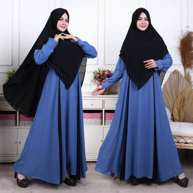 PROMO gamis syar'i / gamis ceruty / gamis syar'i set hijab 2 layer ceruty babydoll
