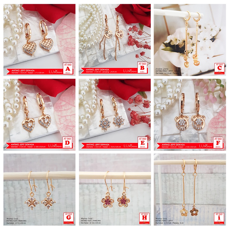 AT 060 Anting Panjang Dewasa Batu Permata Sirkon Perhiasan Lapis Emas 18K Anting Xuping Bunga Love Aksesoris Wanita Yaxiya Luxx Xuping