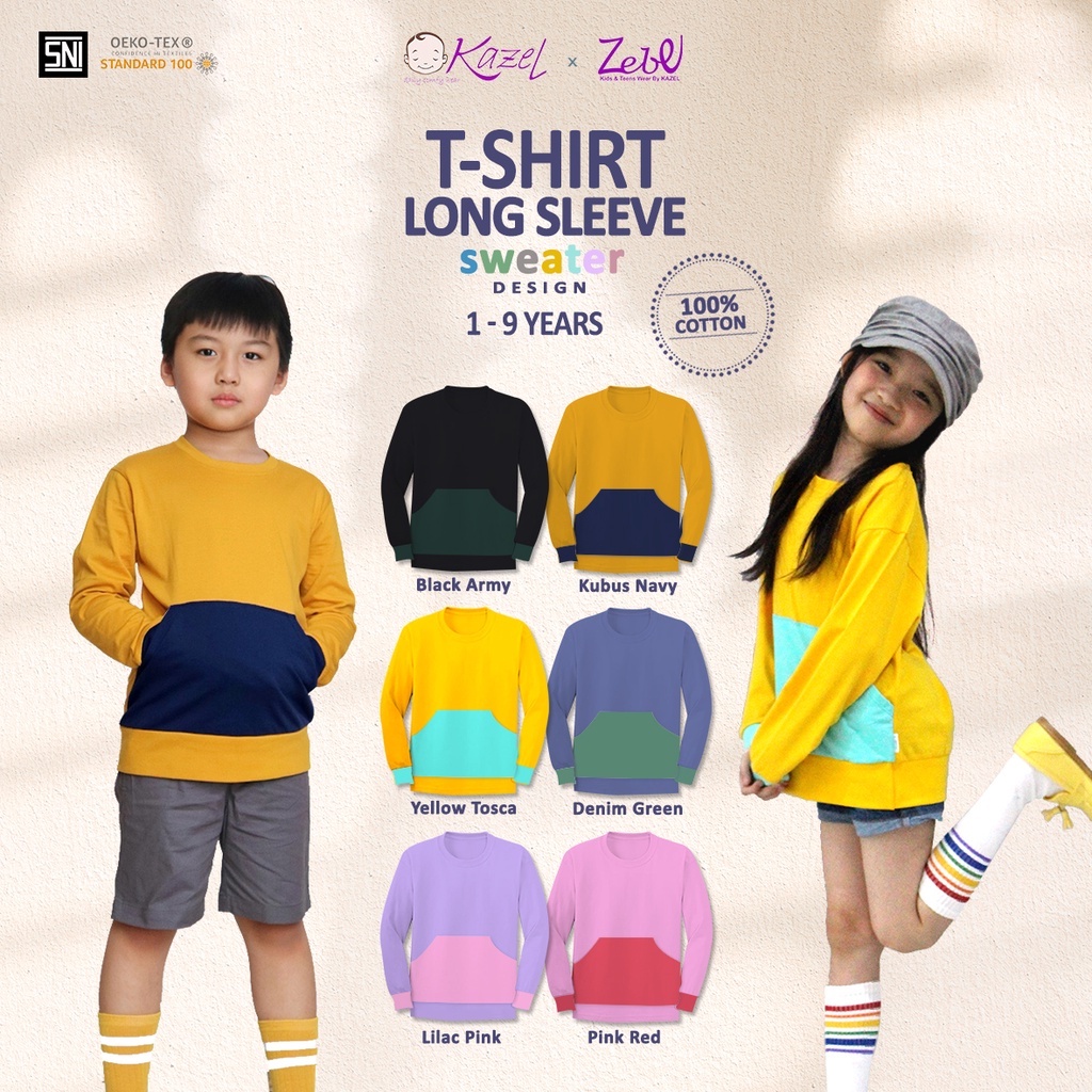 Sweater Anak Laki Laki Perempuan Jaket Atasan Kazel Tshirt Long Sleeve 1pcs