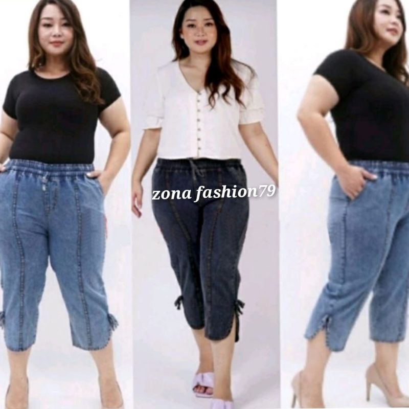 Celana jeans wanita 7/8 denim pendek jumbo jins cewek kekinian