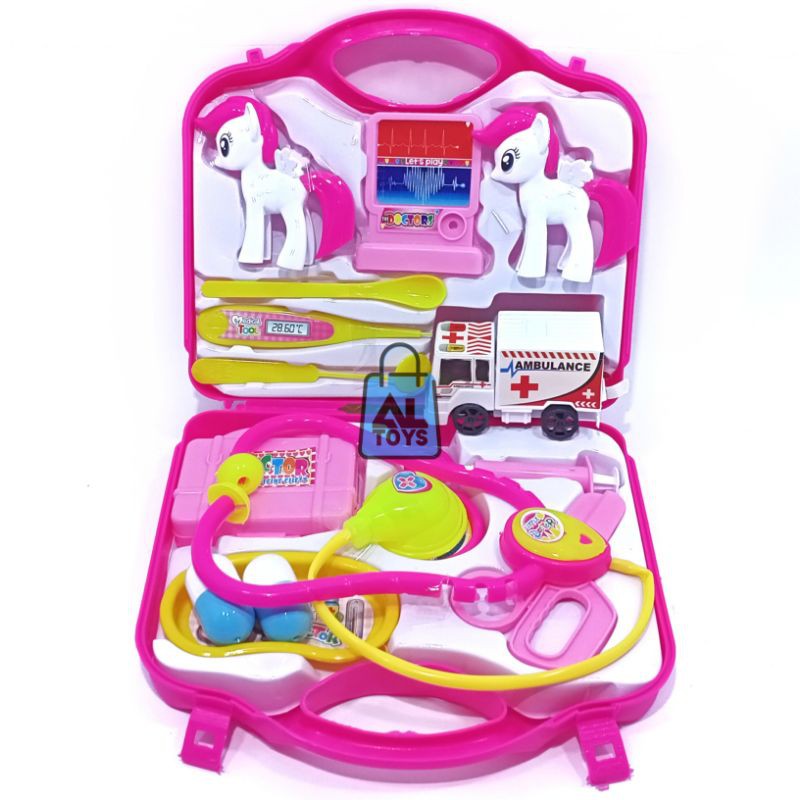 MAINAN DOKTER KOPER + KUDA PONY & MOBIL AMBULAN MAINAN ANAK-ANAK DOKTER KOPER PERALATAN MEDIS / MEDI