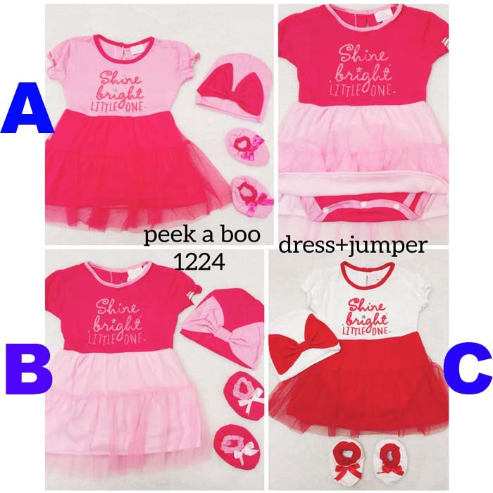 Baju Bayi Perempuan Jumper Dress BONUS Topi Shine Little One