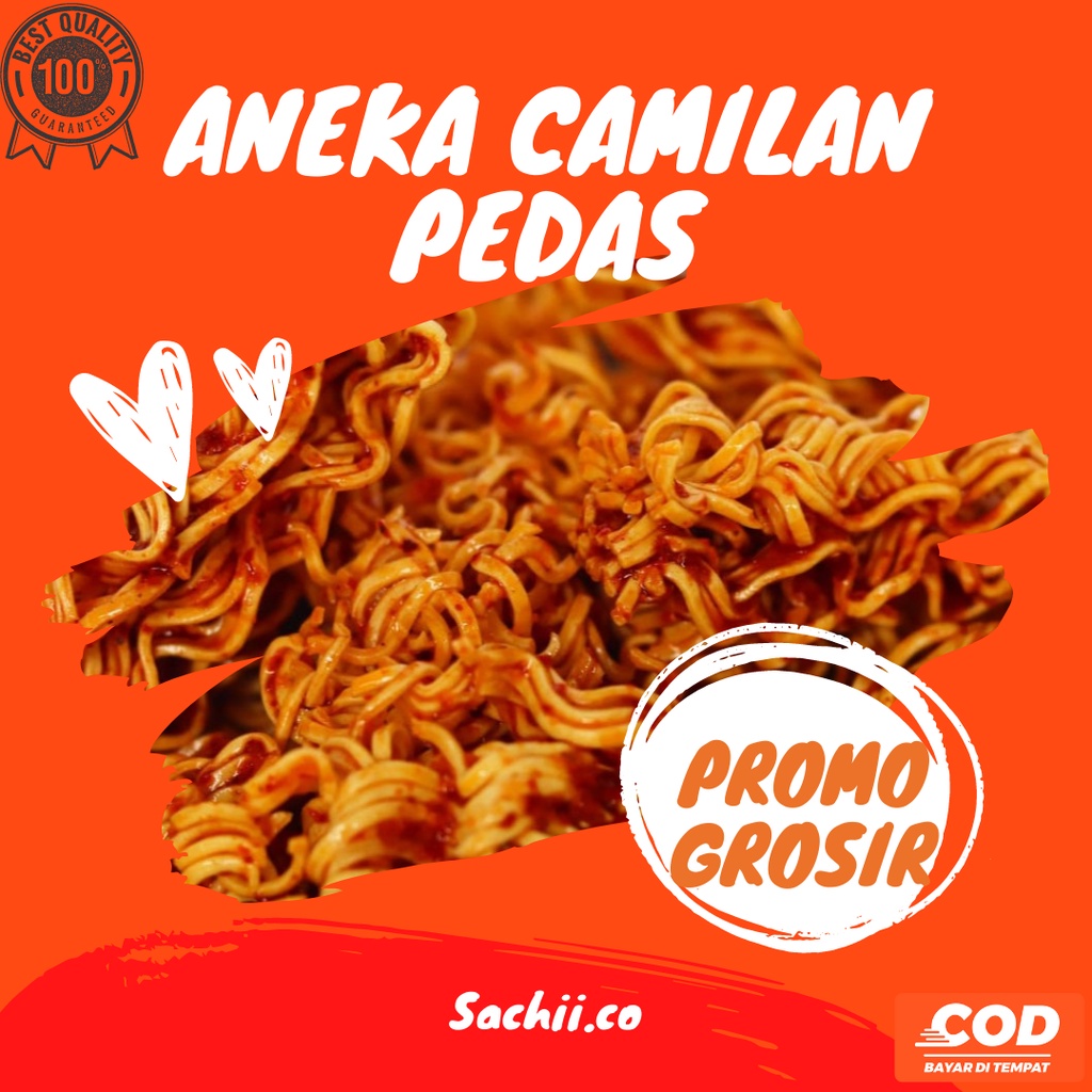 

(PROMO BELI 5 GRATIS 1) Aneka Cemilan Pedes Makaroni, Mie Kriting, Seblak Kering, Mi Lidi, Basreng, Mie Gulung Camilan Pedas Bumbu Pedes Gurih Khas 60gr