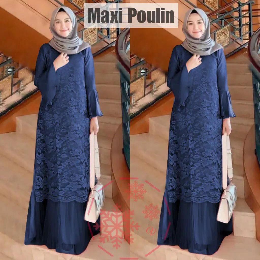 Poulin Baju Gamis Brukat Remaja Dewasa Terbaru Maxi Wanita - Size M L XL XXL Jumbo