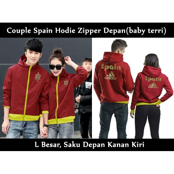 cn 54705- couple hodie spain jaket pasangan pria wanita merah trendy gaul sporty keren