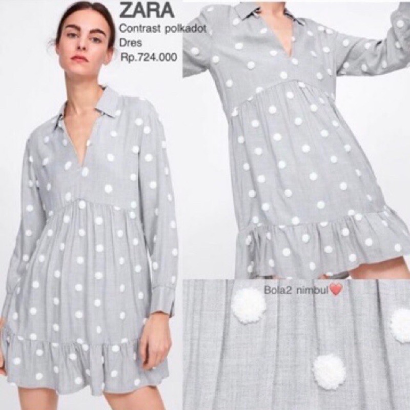 ZARA POLKA POLKADOT TUNIK GREY PUTIH ABU
