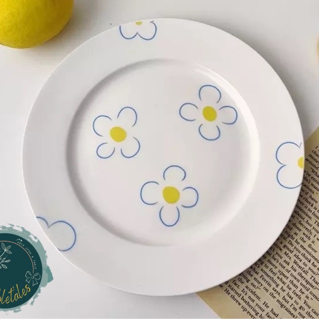 Simple Blue Flower Plate / Piring Salad Keramik / Piring Kecil Estetik Cantik