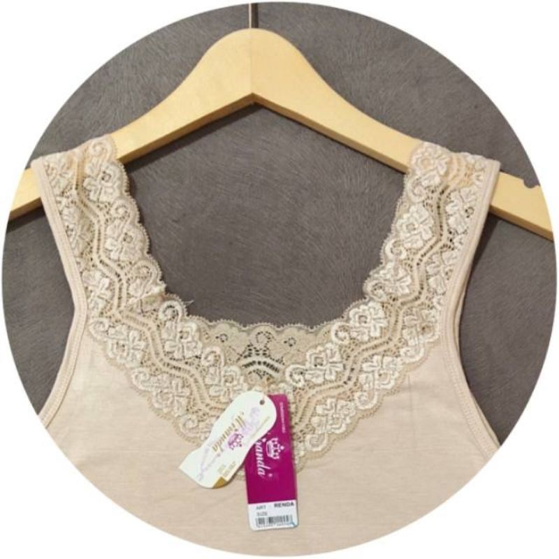 Tanktop kamisol wanita polos renda vneck | high quality-1