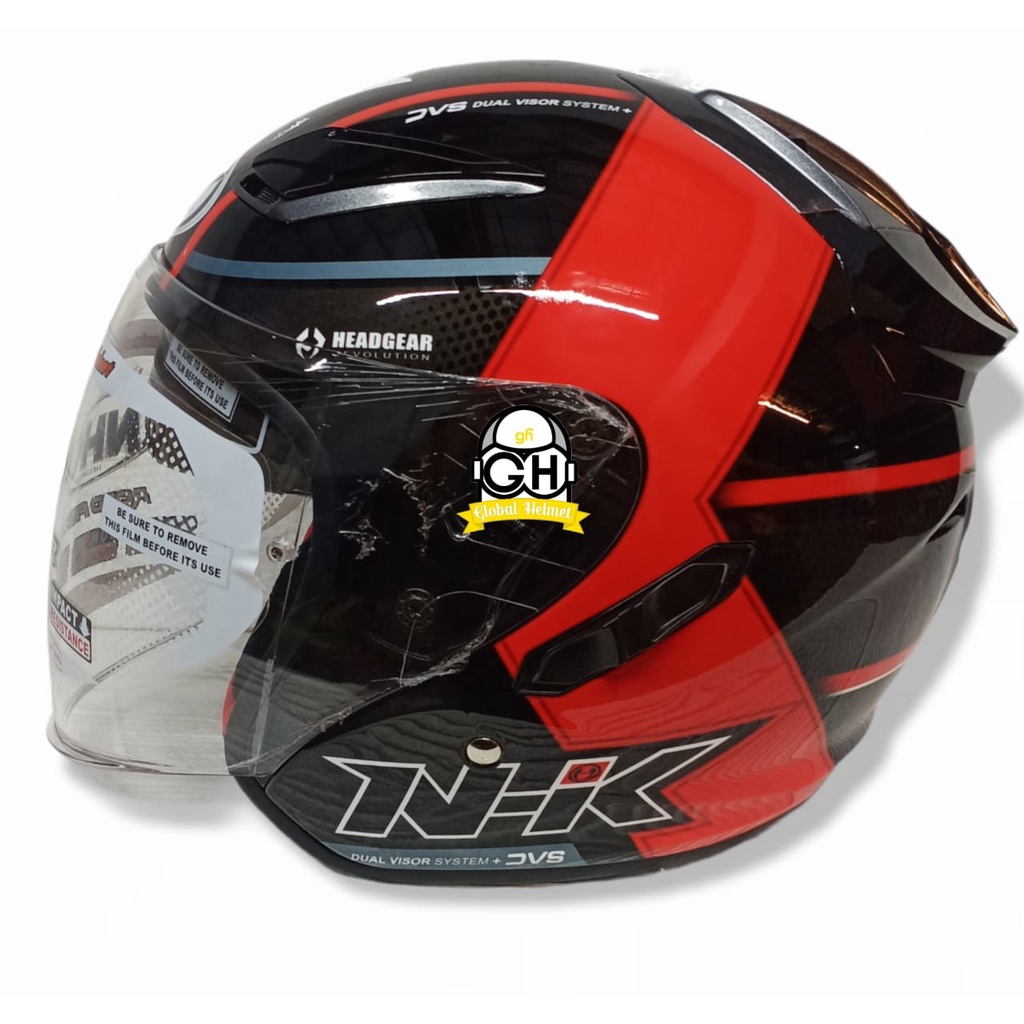HELM NHK R1 NAPOLEON BLACK RED DOUBLE VISOR HALF FACE