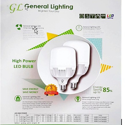 40W Lampu Bohlam Kapsul High Powerbulb LED GENERAL LIGHTING GL 40 Watt Berkualitas