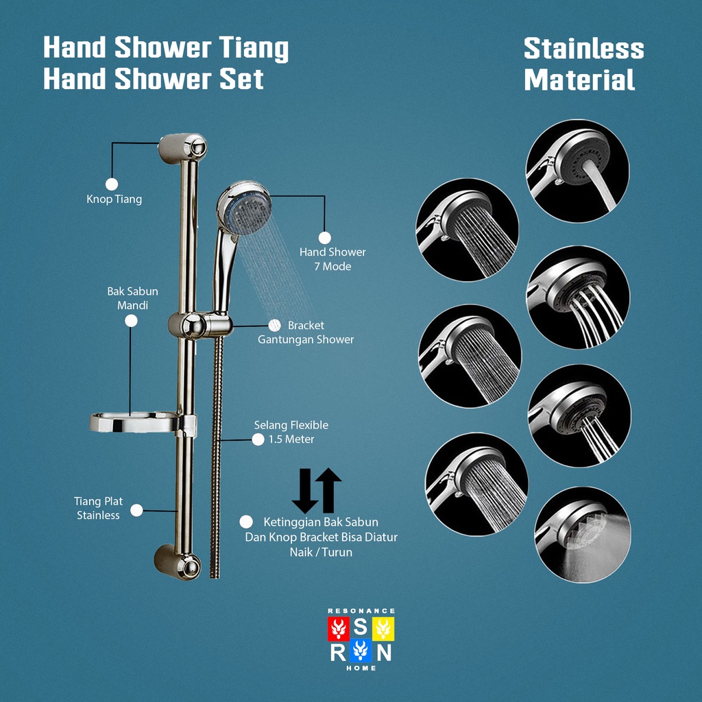 Handshower Tiang Fullset Stainless Resonance Home