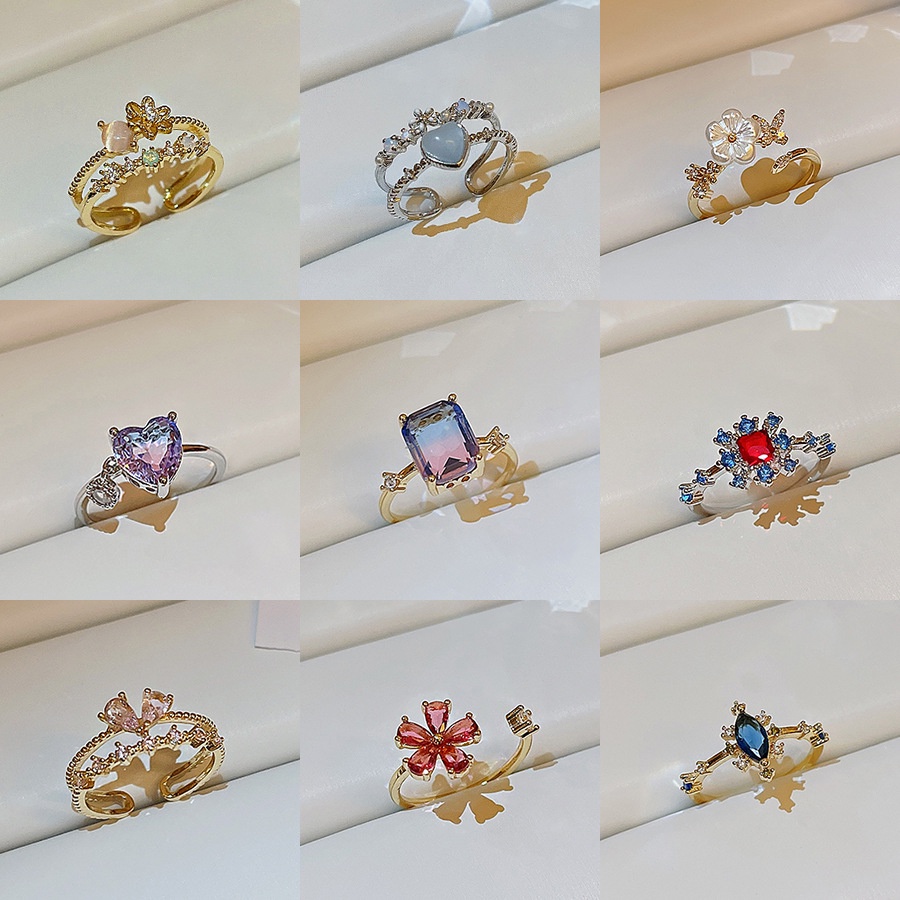 Cincin Model Terbuka Adjustable Desain Bunga Aksen Mutiara Kristal Gaya Korea Untuk Wanita