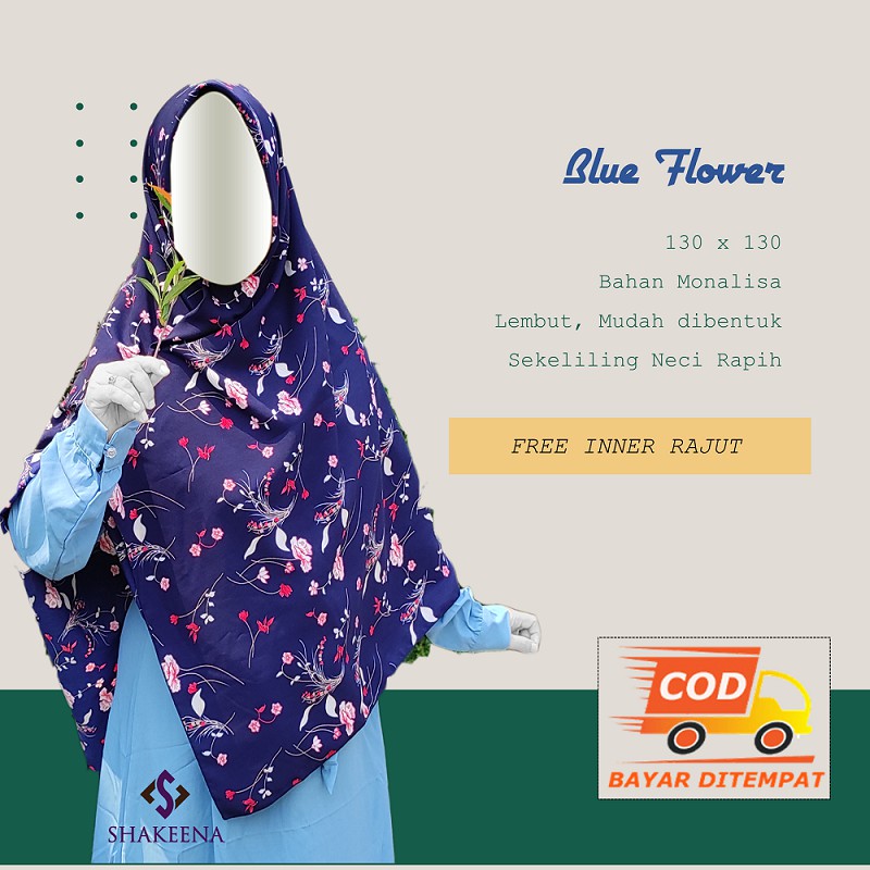 Jilbab segiempat 130x130 motif free inner rajut / Hijab corak 2020 / Jilbab motif monalisa 2020