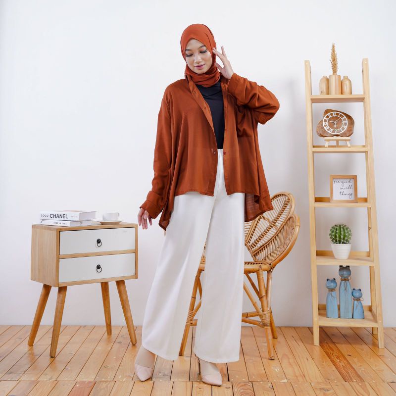 KEMEJA WANITA / KEMEJA OVERSIZE WANITA / AISYA / BLOUSE / OUTER / KEMEJA OVERSIZE MOTIF PREMIUM LD 130 / KEMEJA OVERSIZE RAYON LENGAN BALON