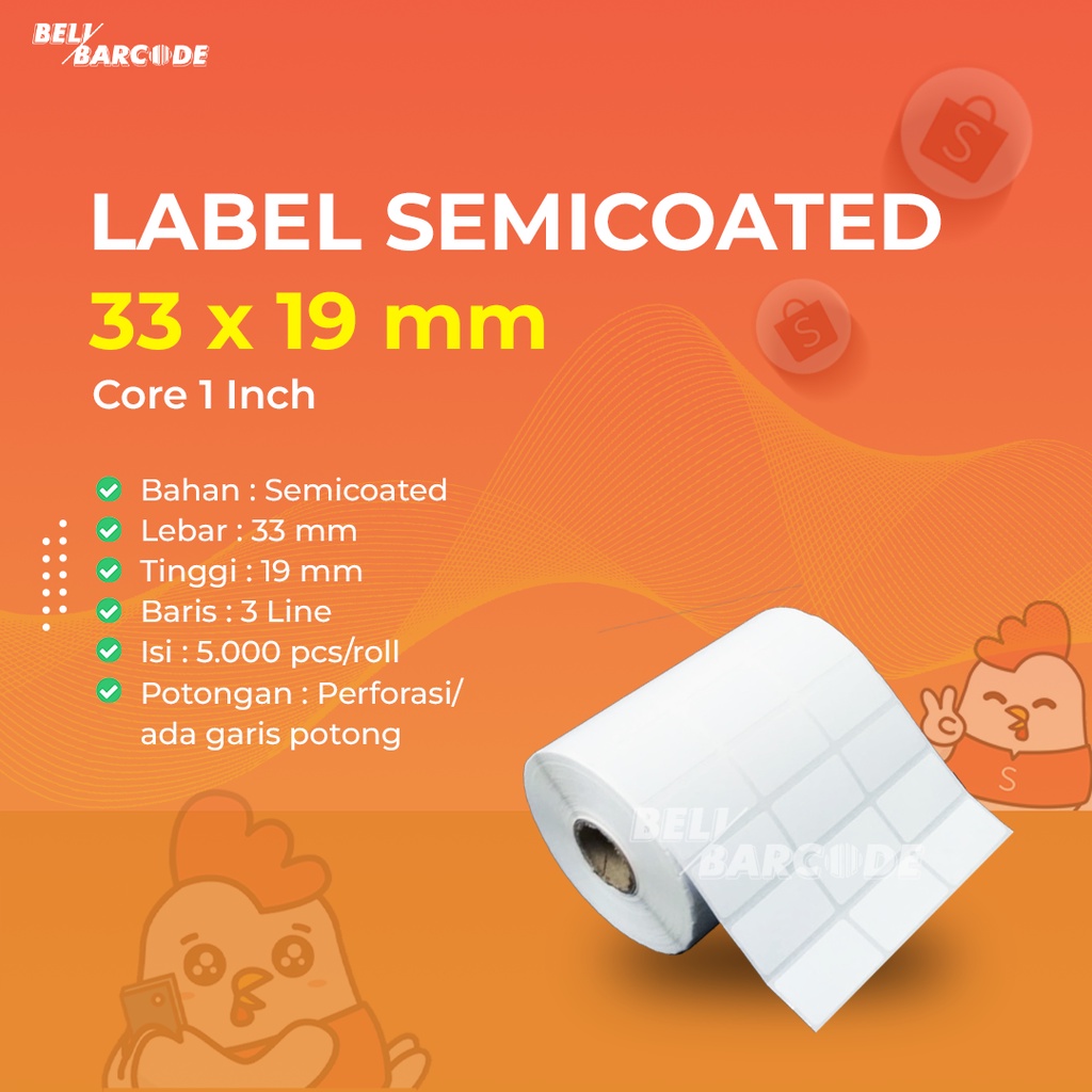 LABEL STIKER SEMICOATED CORE KECIL 33X19 MM