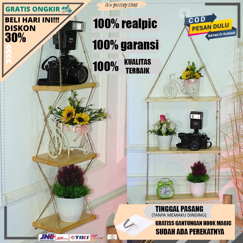 Papan Rak Hiasan Ambalan Gantung Tali Rami Macrame Wall Hanging Dekorasi Dinding Dingding Tembok Kayu Jati Belanda Tempel Tempat penyimpanan Serbaguna Buku Bunga make up Kosmetik Bumbu Dapur Kamar Tidur Ruang Tamu Cowok Minimalis Susun Aesthetic Murah Rg2