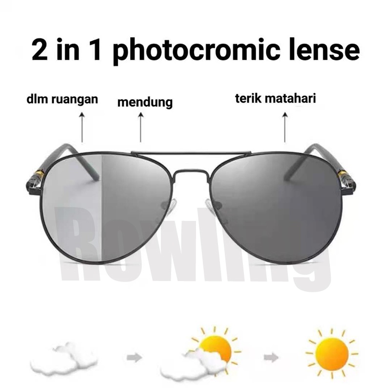 Rowling(pc-178)2 In 1 Kacamata lensa Hitam  Photocromic dan Kacamata Hitam Night Vision Mirror Polaris Import Terbaru Untuk mengemudi Khusus Siang dan Malam