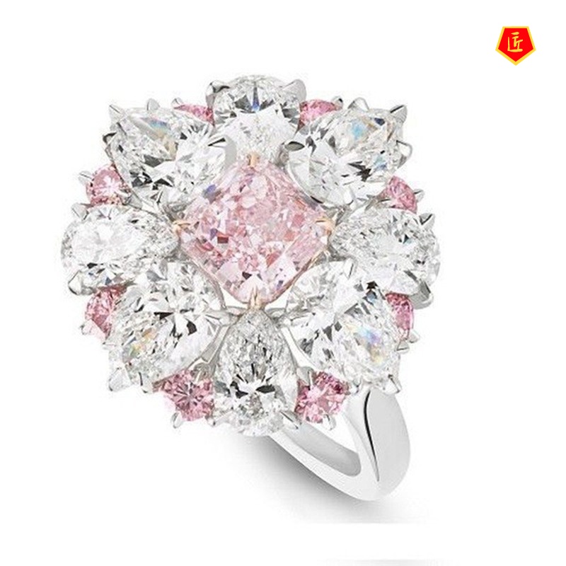 [Ready Stock]Pink Crystal Square Diamond Ring Sweet and Elegant