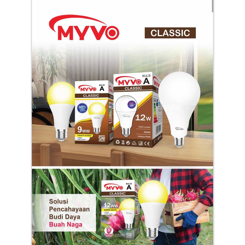 Lampu Led 5watt Myvo Classic A Bulb Cahaya Putih Bergaransi