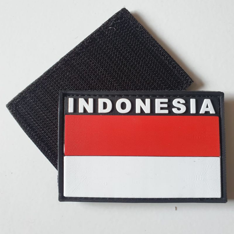 PATCH RUBBER LOGO BENDERA MERAH PUTIH INDONESIA TULISAN ATAS/TEMPELAN EMBLEM KARET VELCRO