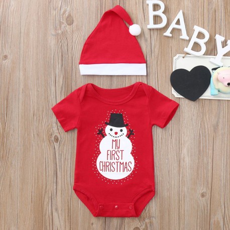 Jumper My First Christmas 2in1 HoHoHo Merry Christmas Ho Ho Ho Natal Romper set Hat 2in1 Baju Bayi Natal Santa Boneka Salju Santa's Little Helper Christmas Jumper Jumpsuit Santa Panjang Pajamas Babymaniashop-My First Christmas