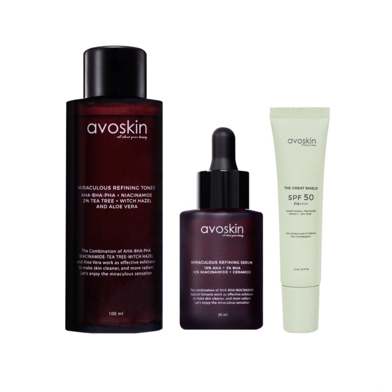 (BUNDLING HEMAT) AVOSKIN REFINING SERIES +TGS 30ML [ Eksfoliasi / Exfoliating / Sunscreen ]