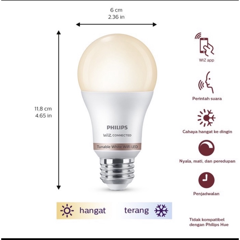 LAMPU PHILIPS SMART WIFI BLUETOOTH LED 8W 8 WATT TUNABLE WHITE SMART