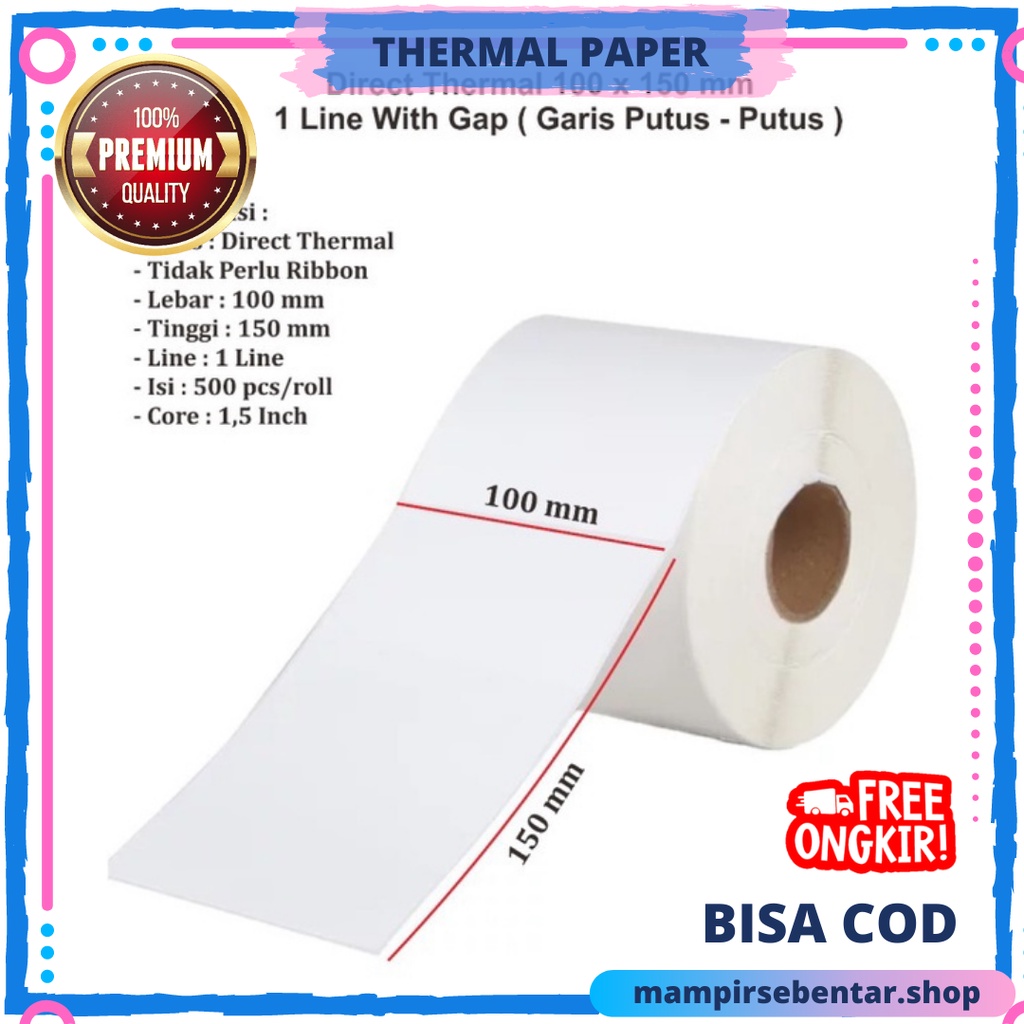 

Kertas Label Sticker Barcode Thermal 100 x 150 mm 1 Roll Isi 500 A930