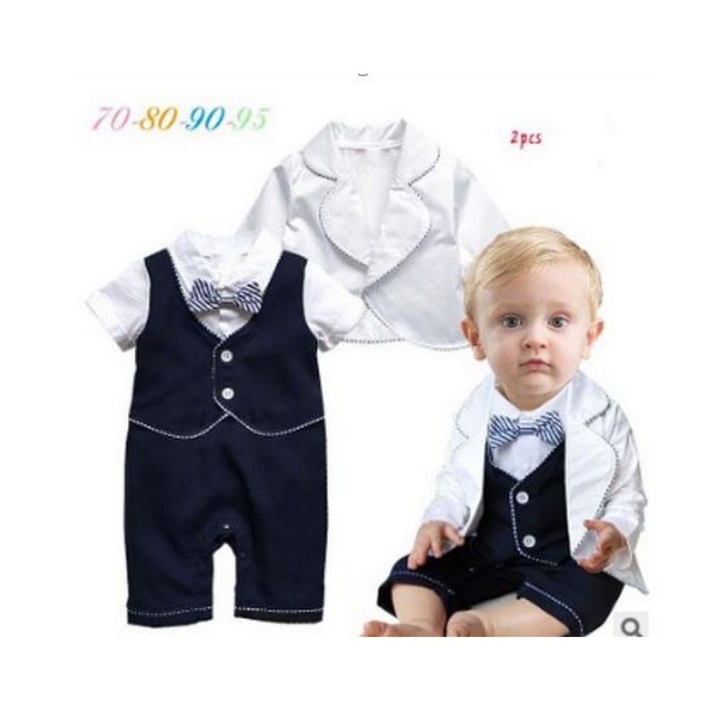 Baju Romper Anak Bayi Jas Putih Biru Rompi Formal 0 - 1 Tahun