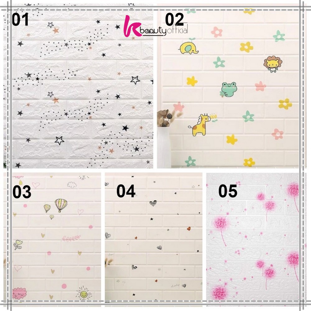 KB-C55-58 Wallpaper Dinding 3D Wall Sticker Foam Batu Bata Walpaper Dinding Murah WallSticker Kayu-Batu Bata Motif