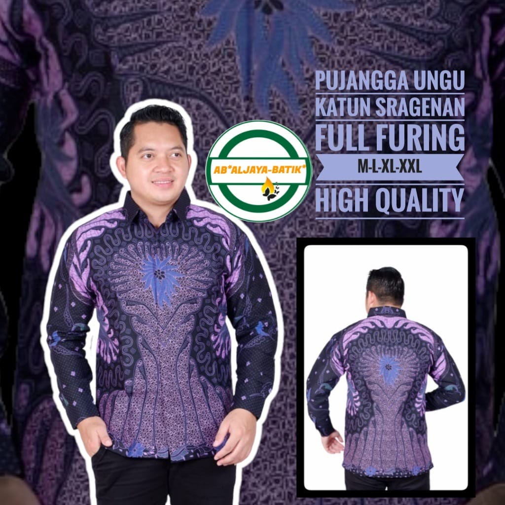 PUJANGGA UNGU Kemeja Batik Pria Full Furing Bahan Katun Primisima Sragen