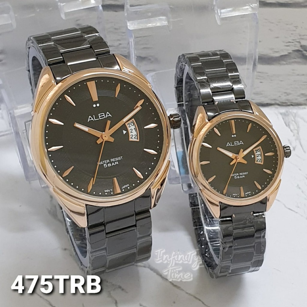 Jam Tangan Couple Alba 610621 504149 Tanggal Aktif Rantai Stainless
