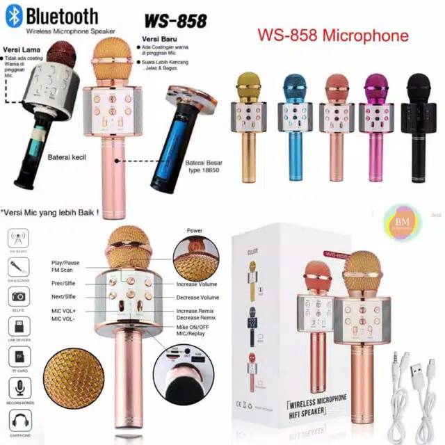 Mic karaoke WS858 WS-858 bluetooth wireless smile mic