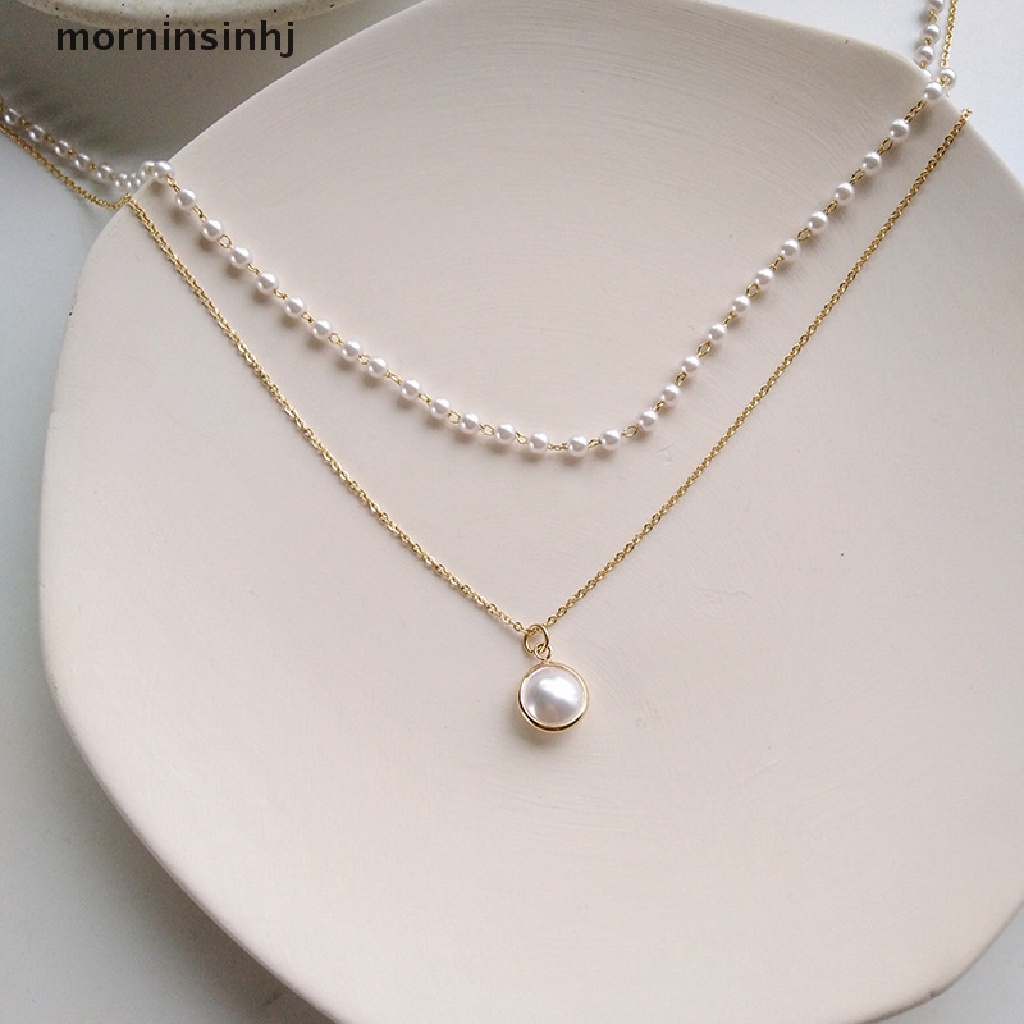 Mor Kalung Choker Dua Lapis Dengan Liontin Mutiara Untuk Wanita