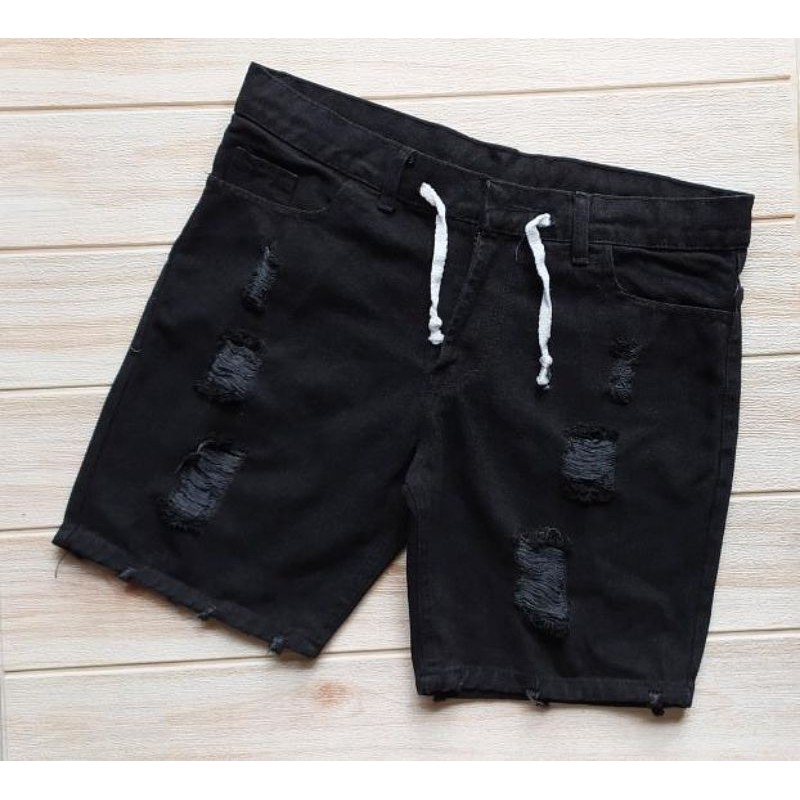 COD celana pendek sobek hitam bahan jeans levis tebal panjang diatas lutut 45cm