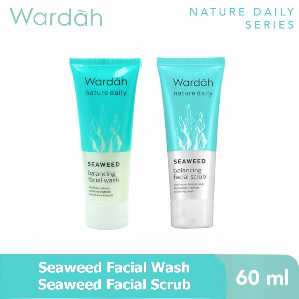 (Pembersih Wajah) Wardah Nature Daily Seaweed Balancing Facial WASH / SCRUB 60 ml - Non Soap Formula - Rumput Laut Seawed Sabun Cuci Muka Sabun Pembersih Pencuci Wajah Foam Cleanser Pemcuci Crub