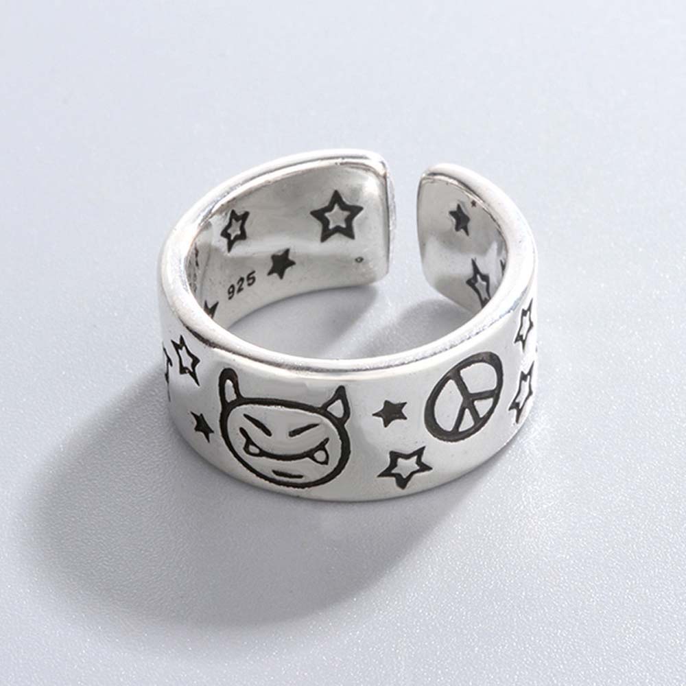 MXBEAUTY Hip Hop Open Ring Vintage Fashion Jewelry Finger Ring Women Punk Star Men Korean Personality Little Devil