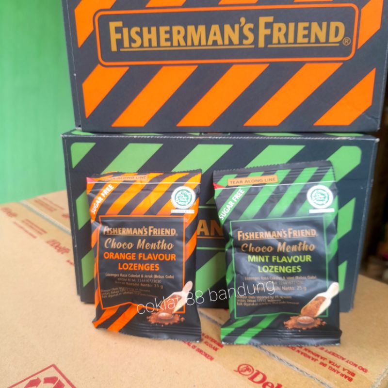 

FISHERMAN FRIEND CHOCO MENTHO 1 BOX 24 PCS X 25GR SUGAR FREE, PERMEN FISHERMAN'S FRIEND 25 GRAM