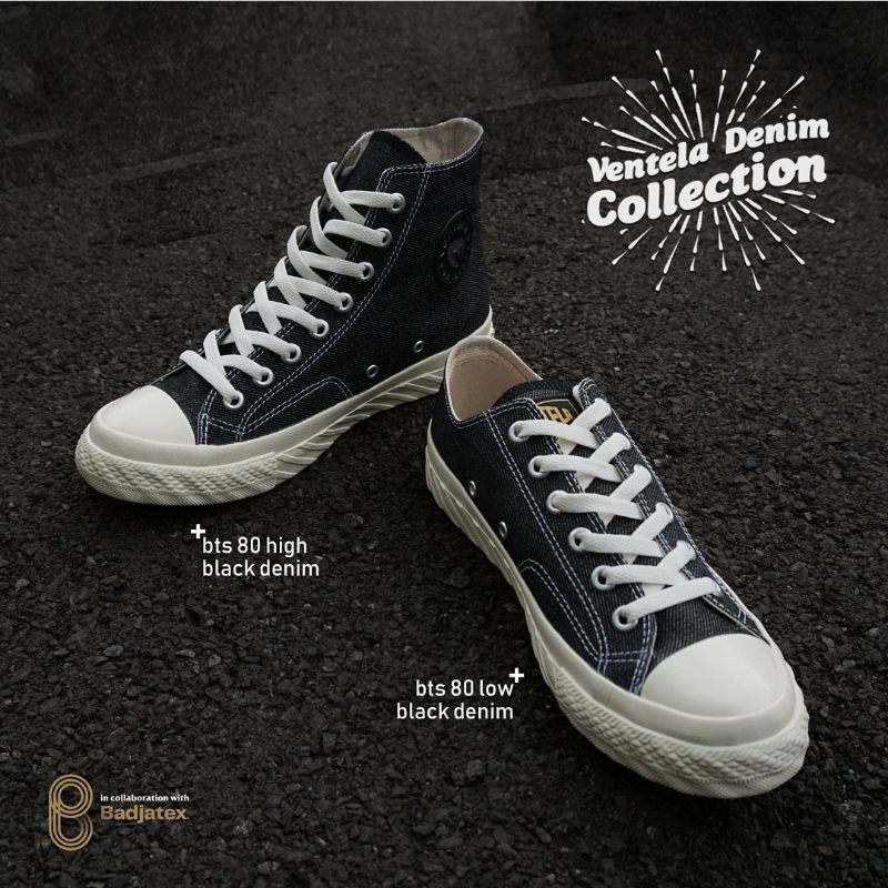 Sneakers Sepatu Ventela Shoes x Badjatex Series Back To 80's BTS 80 High Denim Black